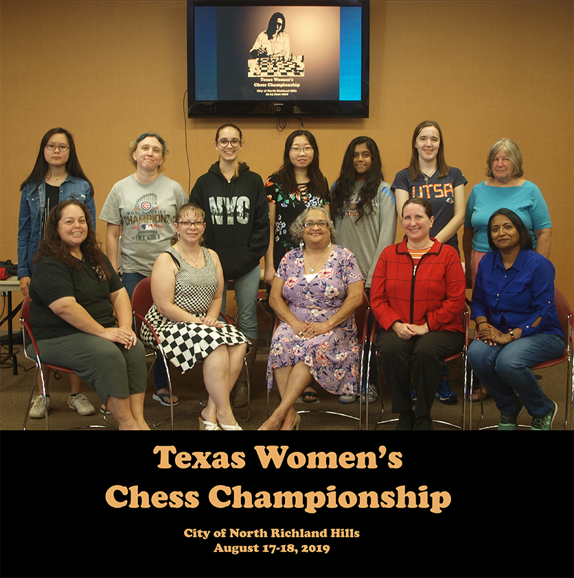 LOGO for 2019 Texas Women's Chess Champiionship.  Photo by Jeff French.  Graphics by Jim Hollingsworth.