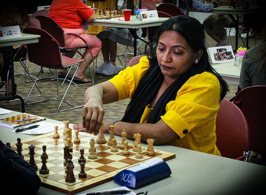 This was Sheba Basepogu's second Texas Women's Chess Championship. Photo by Sheryl Mc Broom at North Richland Hills Library.